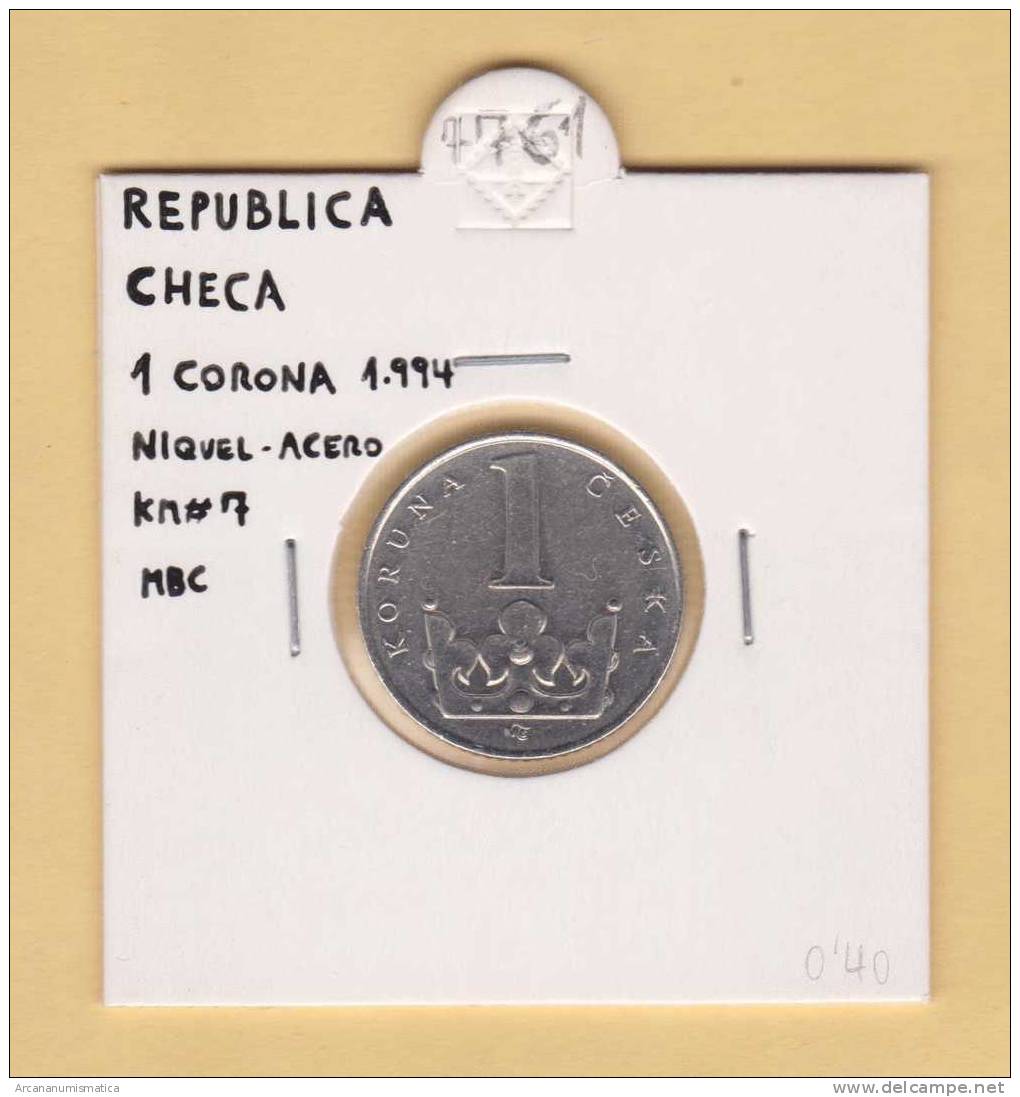 REPUBLICA  CHECA  1 CORONA   1.994    NIQUEL-ACERO    KM#7  MBC/VF     T-DL-7761 - Repubblica Ceca