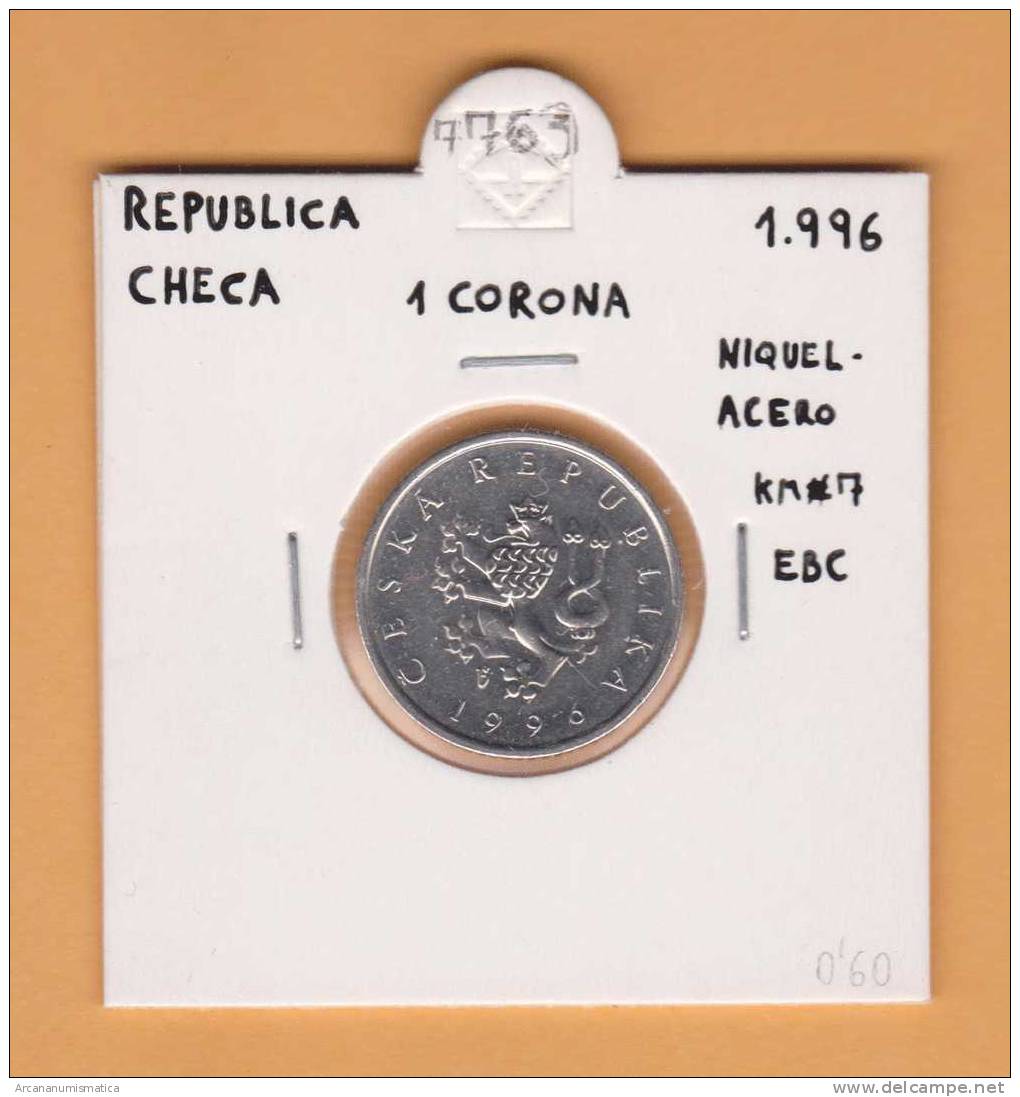 REPUBLICA  CHECA  1 CORONA   1.996    NIQUEL-ACERO    KM#7  EBC/XF     DL-7763 - Czech Republic