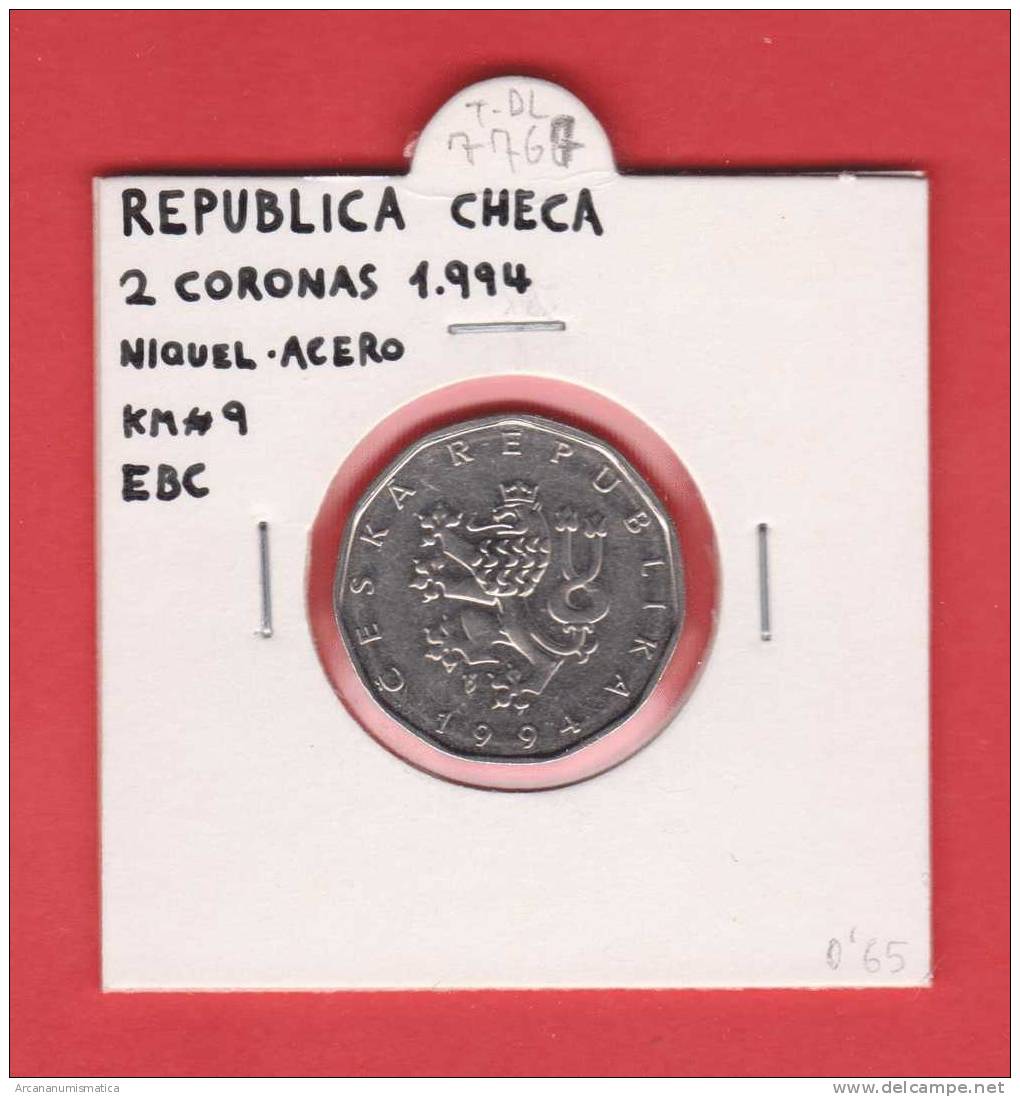 REPUBLICA  CHECA  2   CORONAS   1.994    NIQUEL-ACERO    KM#9  EBC/XF     DL-7767 - Tsjechië