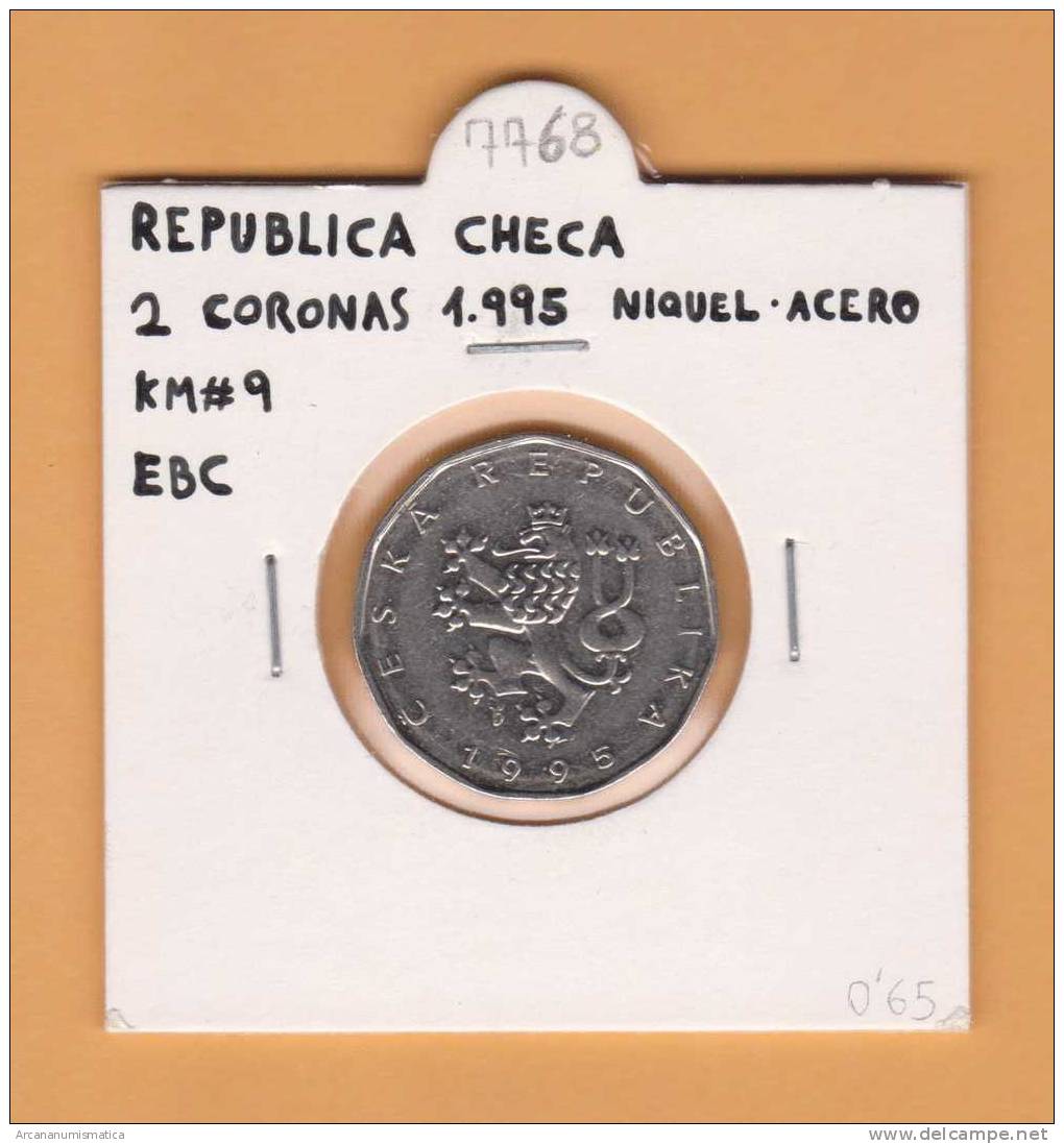 REPUBLICA  CHECA  2   CORONAS   1.995    NIQUEL-ACERO    KM#9  EBC/XF     DL-7768 - Czech Republic