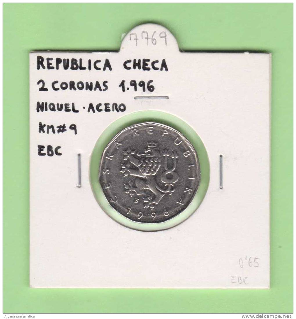 REPUBLICA  CHECA  2   CORONAS   1.996    NIQUEL-ACERO    KM#9  EBC/XF     DL-7769 - República Checa