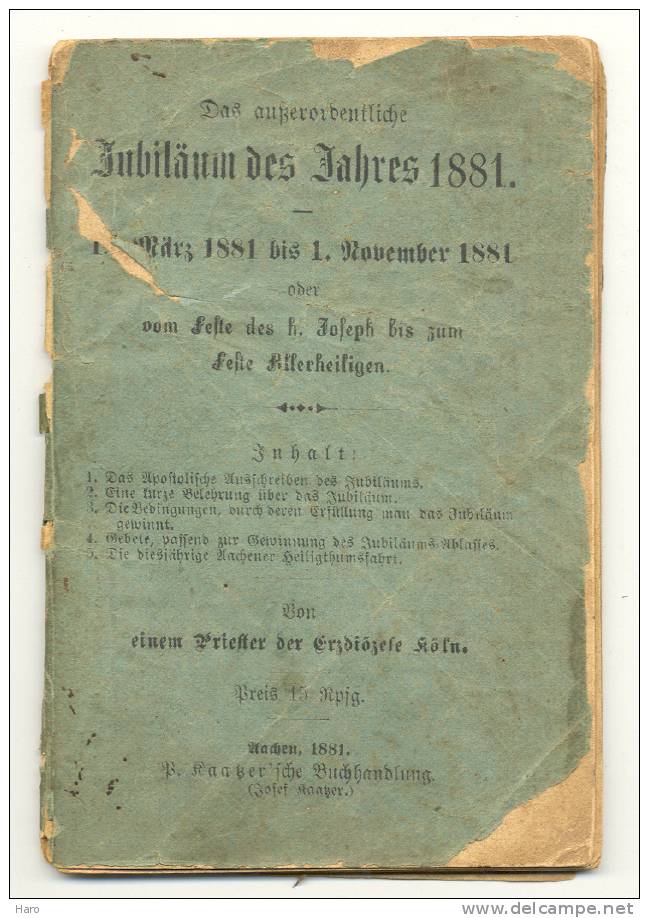 Altes Religiöses Buch 1881 - KÖLN - AACHEN - Zeichnung Des Papstes Léon XIII(mel1) - Christianisme