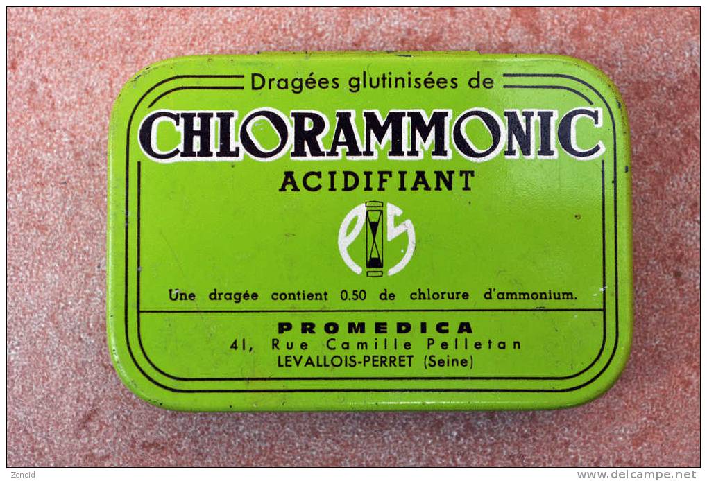 Boite Ancienne "Chlorammonic - Acidifiant - Dragées Glutinisées - Promedica" - Dozen