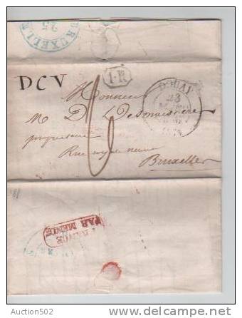 Précurseur écrit De Douai 23.3.1837 Taxée 6 Gff DCV Marque D´entrée France Par Menin C.Bruxelles C.d´arrivée 3754 - 1801-1848: Précurseurs XIX