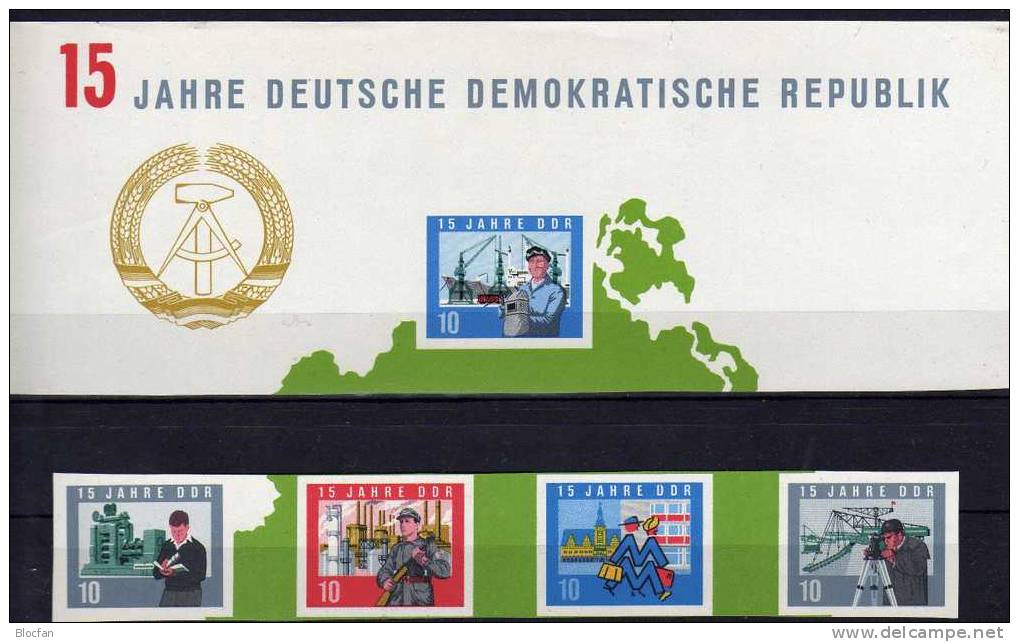 Regionen GDR/ZD-Streifen 15 Jahre DDR 1059/73 A,B Plus 5xZD Aus Block 19 ** 129€ Berufe Imperf. Se-tenant/set Of Germany - Se-Tenant