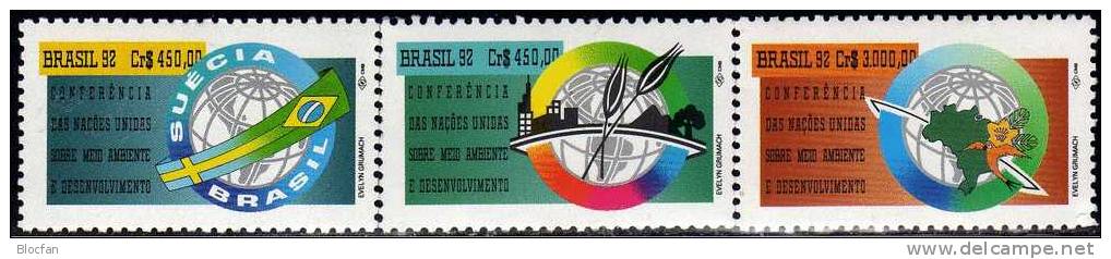 WWF Umwelt-Konferenz 1992 UNCED Brasilien 2476/8 ** 4€ Globus Karte Flagge Vögel Blumen Map Set Of Brazil - Nuevos