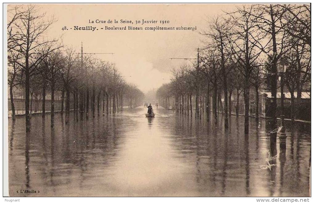 FRANCE: NEUILLY-Sur-Seine :Crue De La Seine:30/01/1910.Boulevar D Bineau.Verso:Grand Restaurant Reneaux.Non écrite. - Floods