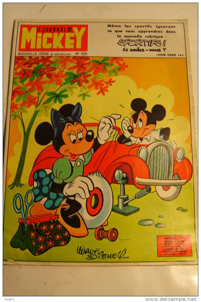 BD / JOURNAL DE MICKEY N°920 DE 1970 / 32 PAGES  /  TRES BEL ETAT - Journal De Mickey