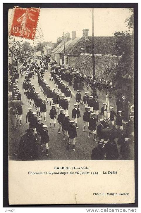 CPA  ANCIENNE- FRANCE- SALBRIS (41)- CONCOURS DE GYMNASTIQUE DU 26-7-1914- LE DEFILÉ EN GROS PLAN - Salbris