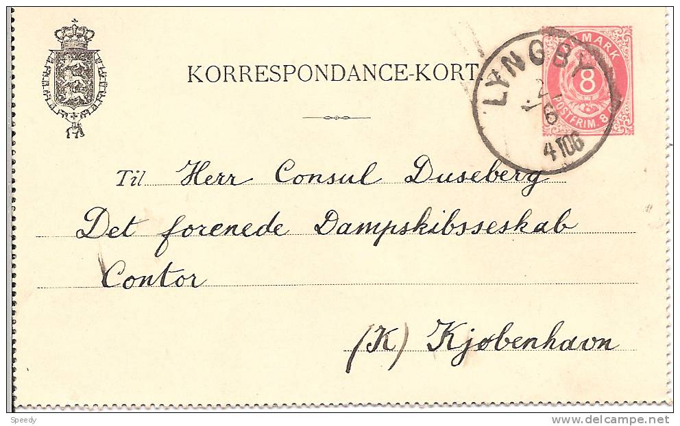 DENMARK  ENTIER / GANZSACHE (Michel K 4 ) (KORRESP. KARTE Zonder Randen) "LYNGBY 2.6.1891" - Autres & Non Classés