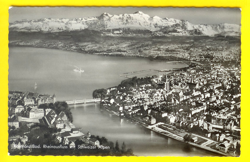 KONTANZ BODENSEE RHEINAUSFLUSS MIT SCHWEIZER ALPEN AUBERT ULRICH RAVENSBURG Y65 - Ravensburg