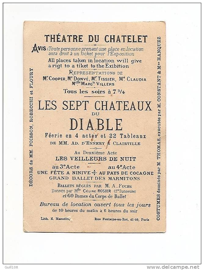 Chromo Théâtre Du Chatelet Paris Imp. H. Laas Sept Château Du Diable Sultan Ciseaux Sabre Ballet Ennery Clairville A7-3 - Other & Unclassified