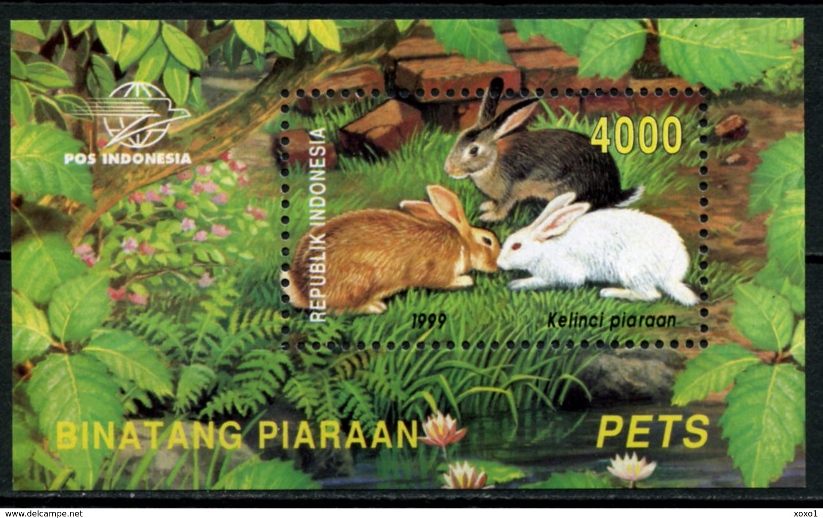 INDONESIA 1999 MiNr. (Block 152) Indonesien Mammals Rabbits Farm Pets  1 S/sh MNH** 2,40 € - Conigli