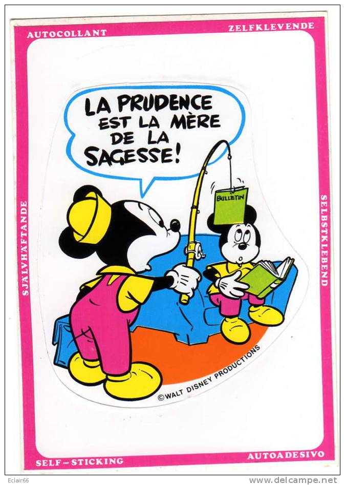 DISNEY PRODUCTIONS   MICKEY  ,La Prudence Est La Mére De La Sagesse , Carte Autocollant - Disneyworld