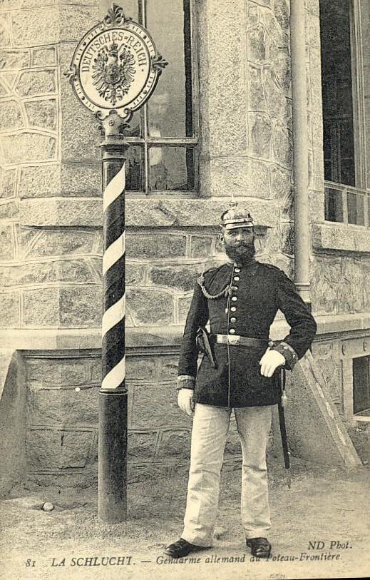 Métiers -  Uniforme Gendarme - Panneau Frontalier France Allemagne - Deutsches Reich - Polizei - Gendarmerie