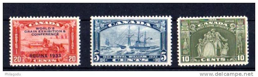 1933-34, Conf Sur Le Blé, Le Royal Williams,Loyalistes Anglais, 168 A – 169 - 171 *, Cote 67€ - Unused Stamps