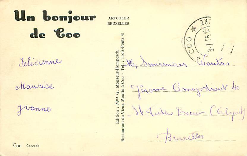 COO - Cascade (Ed. Mme G. Monseur-Hompesch) - Trois-Ponts