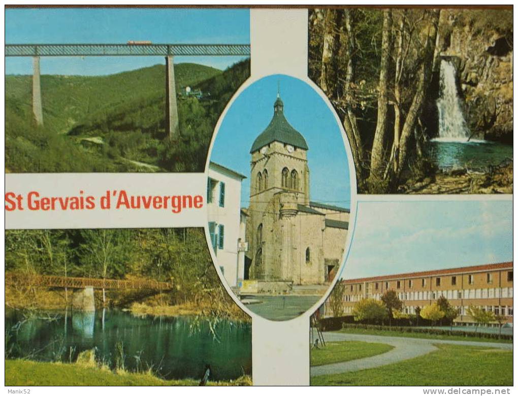 63 - SAINT-GERVIAS-d´ AUVERGNE - L´ Eglise, Le C.E.G., Le Viaduc Des Fades, La Cascade Du Gour Saillant... Multivues - Saint Gervais D'Auvergne