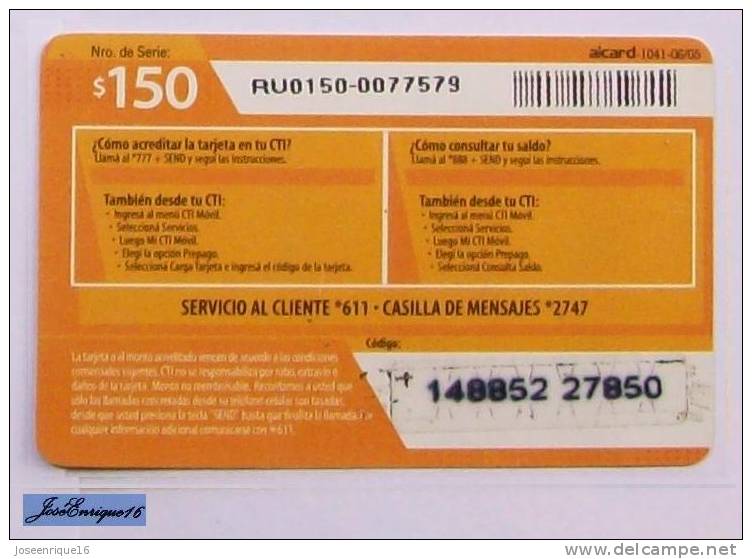 TARJETA CTI MOVIL AMIGO $ 150 URUGUAY - Uruguay