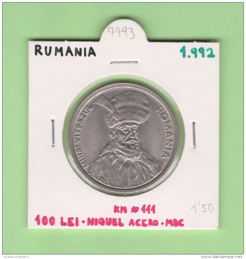 RUMANIA  100  LEI  1.992  Niquel-Acero   KM#111     MBC/VF      DL-7793 - Rumania