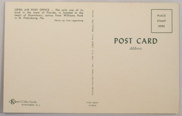 USA -  Open Air Post Office - St Petersburg, Florida FL - Ca. 1960's Chrome Unused Postcard - St Petersburg