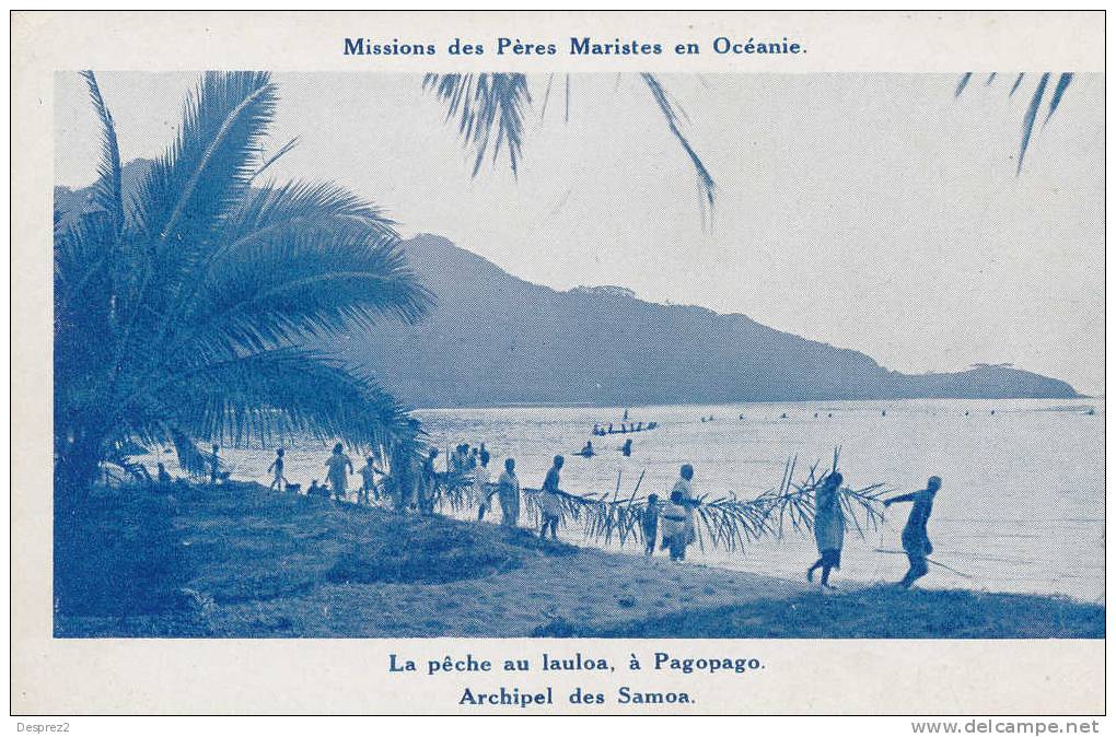 SAMOA  Cpa Animée La Peche Au Lauloa à PAGOPAGO *  Missions Peres Maristes - Samoa