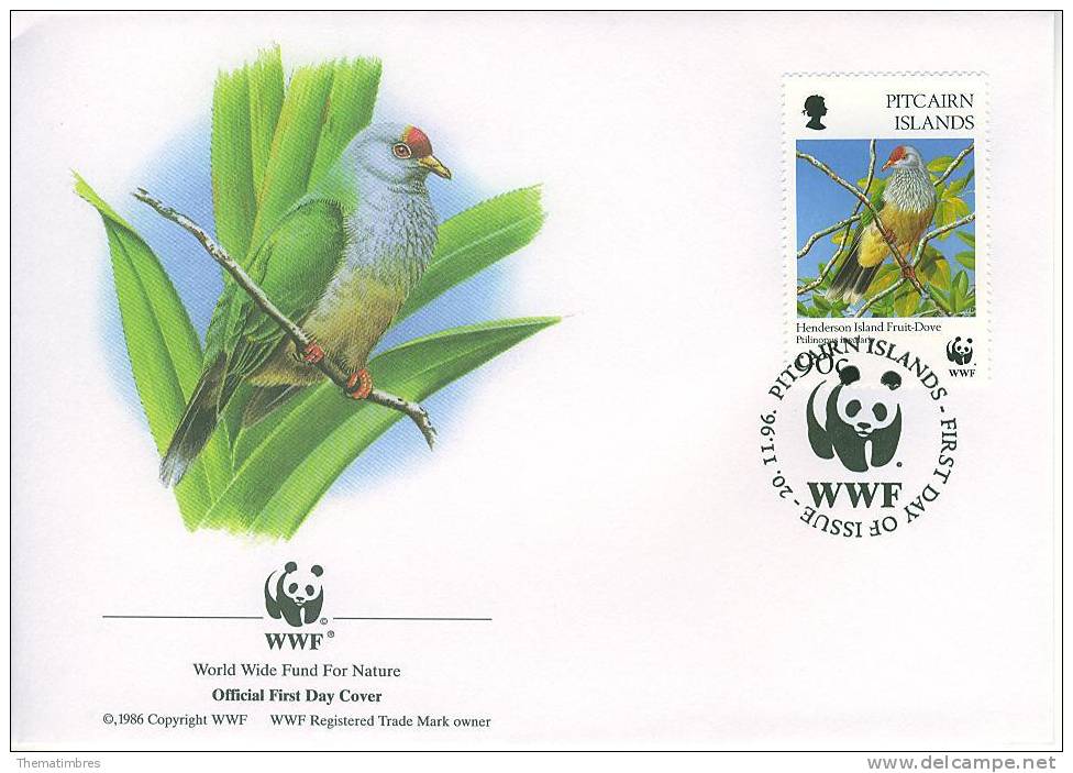 W0927 Pigeon Ptilinopus Insularis Pitcairn 1996 WWF FDC Premier Jour - Tauben & Flughühner