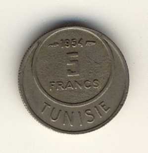 TUNISIE - TUNISIA -  5 Francs 1954 - - Autres & Non Classés