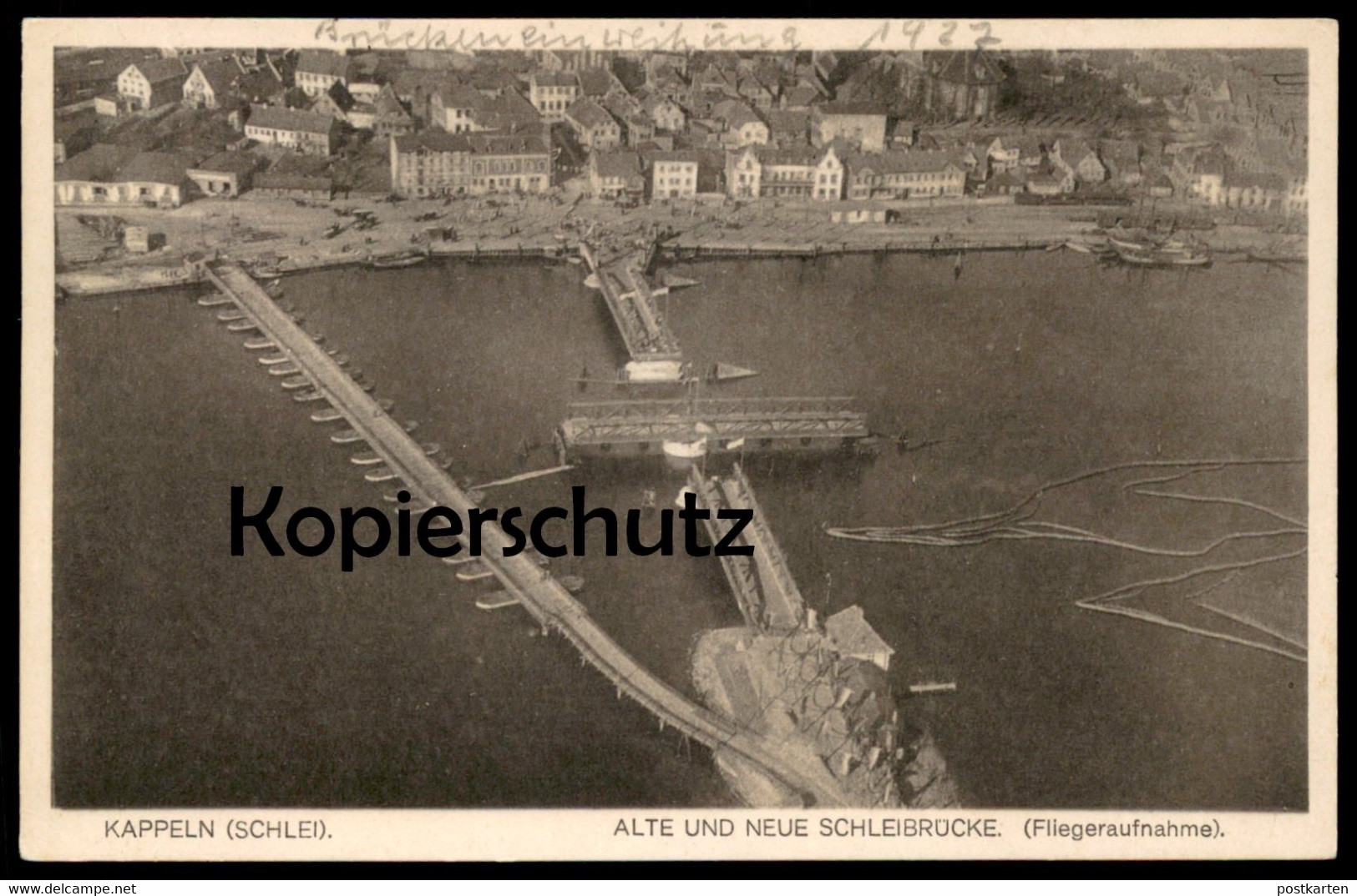 ALTE POSTKARTE KAPPELN ALTE & NEUE SCHLEIBRÜCKE FLIEGERAUFNAHME FESTSCHMUCK BRÜCKENEINWEIHUNG 1927 Brücke Ansichtskarte - Kappeln / Schlei