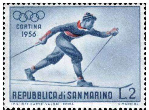 SAN MARINO 1955 - GIOCHI OLIMPICI INVERNALI A CORTINA 2 LIRE - SASSONE 429 NUOVO / MNH - Nuovi