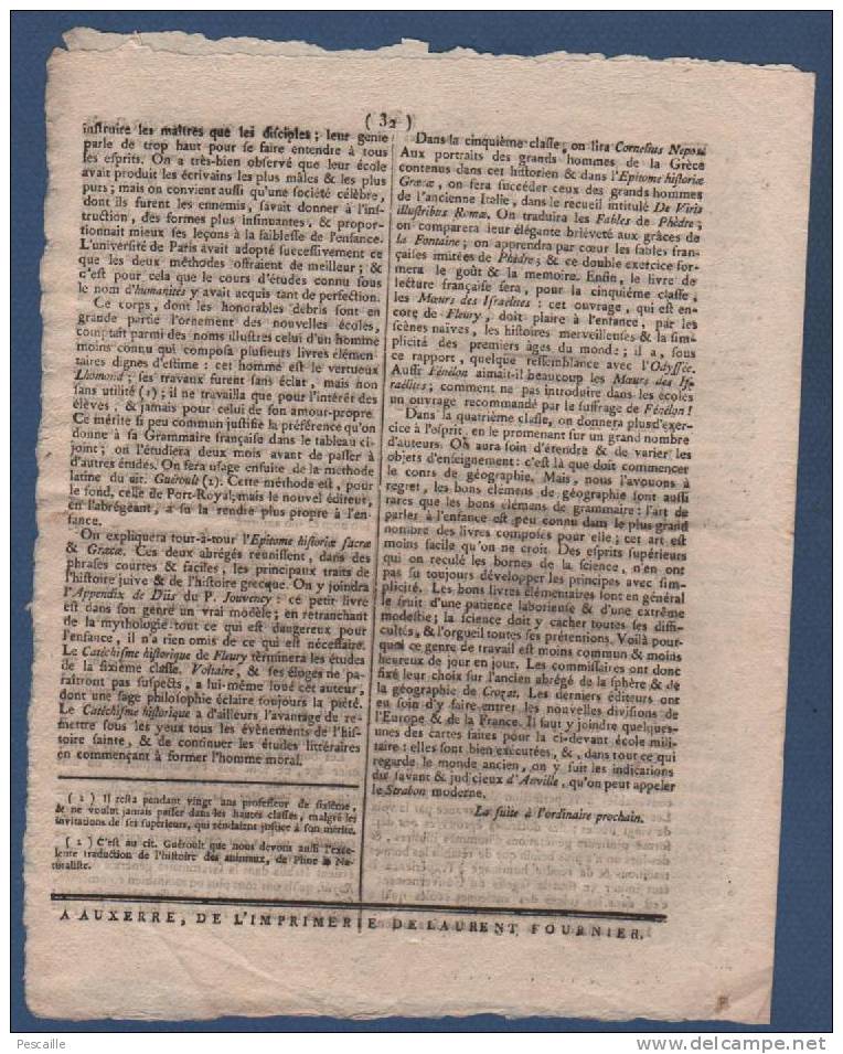 1803 - 89 - BULLETIN ADMINISTRATIF DE L´YONNE 11 FRIMAIRE AN 12 - AMNISTIE DESERTEURS - INSTRUCTION PUBLIQUE - LIVRES - 1800 - 1849