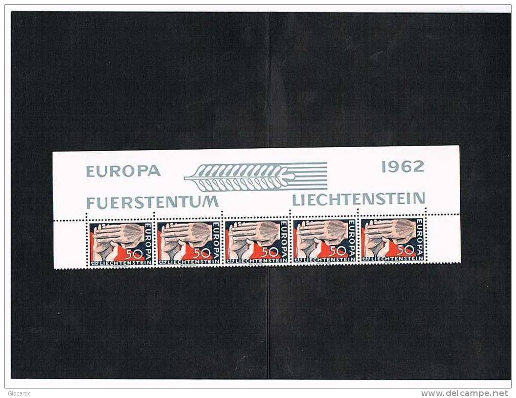 LIECHTENSTEIN - UNIF. 366 - 1962   EUROPA CEPT (STRISCIA DI 5 ORIZZONTALE CON BANDELLA SUPERIORE) - NUOVI (MINT)** - 1962