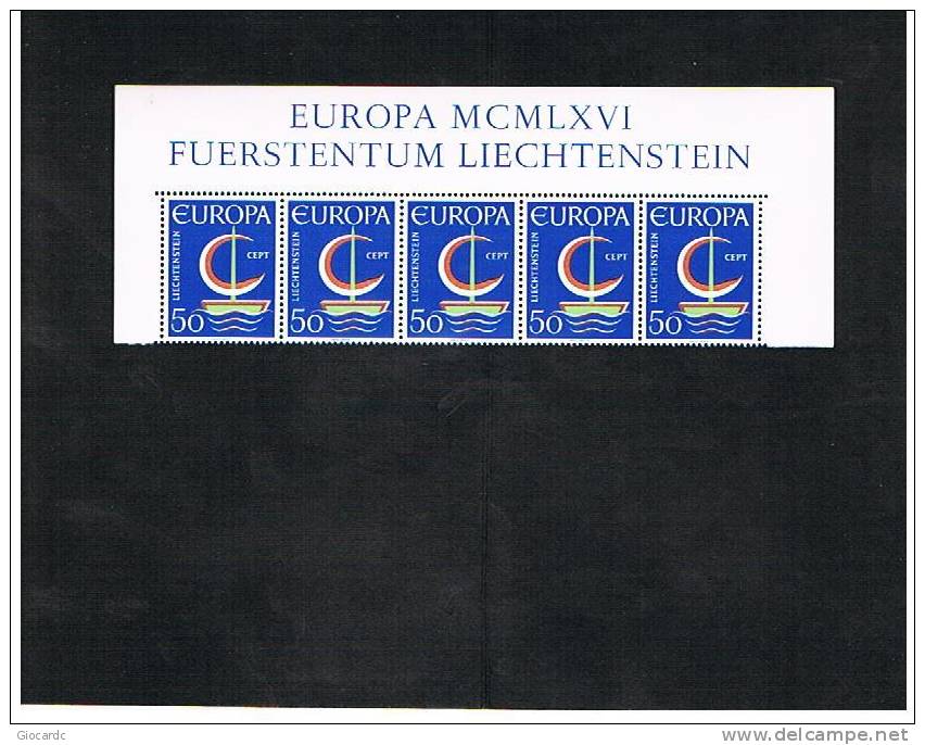 LIECHTENSTEIN - UNIF. 417 - 1966   EUROPA CEPT (STRISCIA DI 5 ORIZZONTALE CON BANDELLA SUPERIORE) - NUOVI (MINT)** - 1966