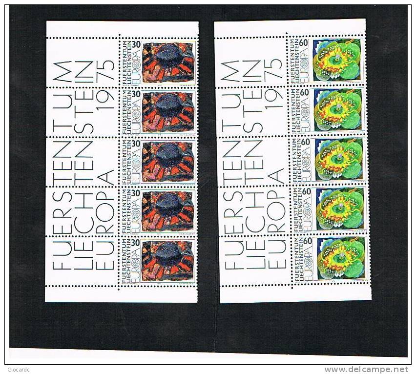 LIECHTENSTEIN - UNIF. 566.567 - 1975   EUROPA CEPT (STRISCE DI 5 VERTICALE CON BANDELLA LATERALE) - NUOVI (MINT)** - 1975