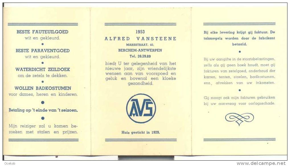 Kalender 1953 Pub. Alfred Vansteene Berchem Antwerpen - Kleinformat : 1941-60