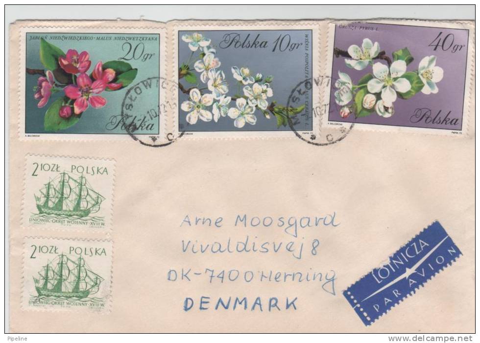 Poland Cover Sent Air Mail To Denmark 2-10-1972 One Of The Stamps Damaged - Lettres & Documents