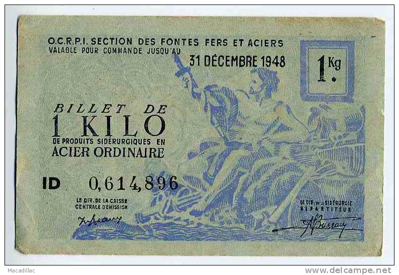 BILLET - OCRPI - 1 Kilo Acier Ordinaire Du 31 Décembre 1948, Numéro 0614896 - Bons & Nécessité