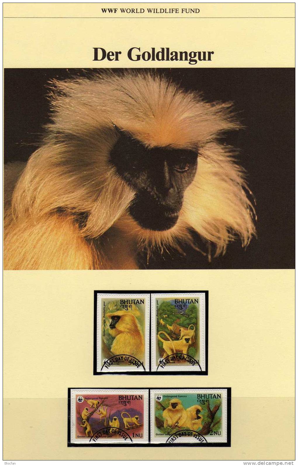 Dokumentation 1984 WWF-Set 12 Bhutan 840/3 O 5€ Gold-Langur Affe Naturschutz  Affen 1984 Wild-life Langur Stamps Of Asia - Bhutan