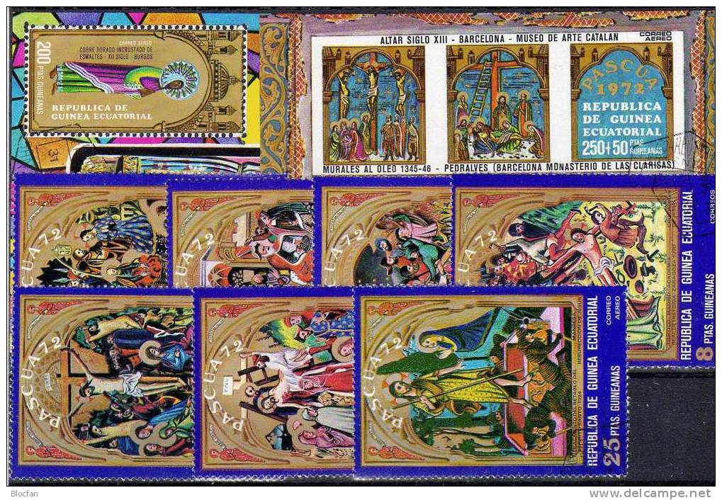 Ostern Kreuzigung Guinea Äq. 46/4, ZD, Block 7 Plus 8 O 6€ Ikonen Im Kunstmuseum Barcelona - Religion