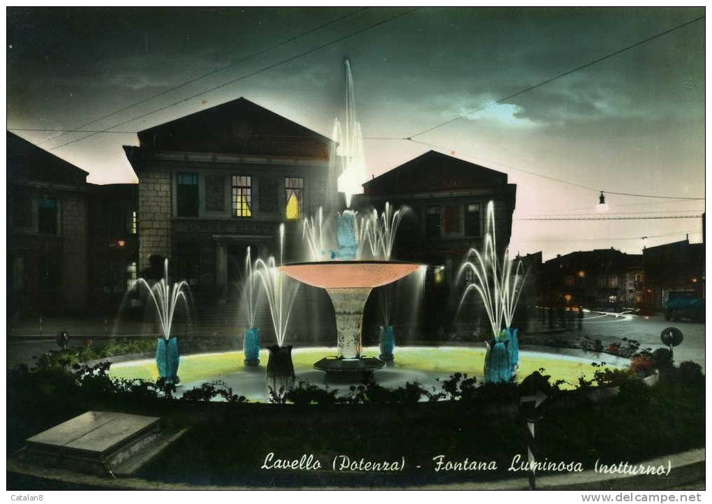 S1960 CARTOLINA ILLUSTRATA ACQUARELLATA BASILICATA POTENZA LAVELLO FONTANA LUMINOSA NOTTURNO FG. NV. - Potenza