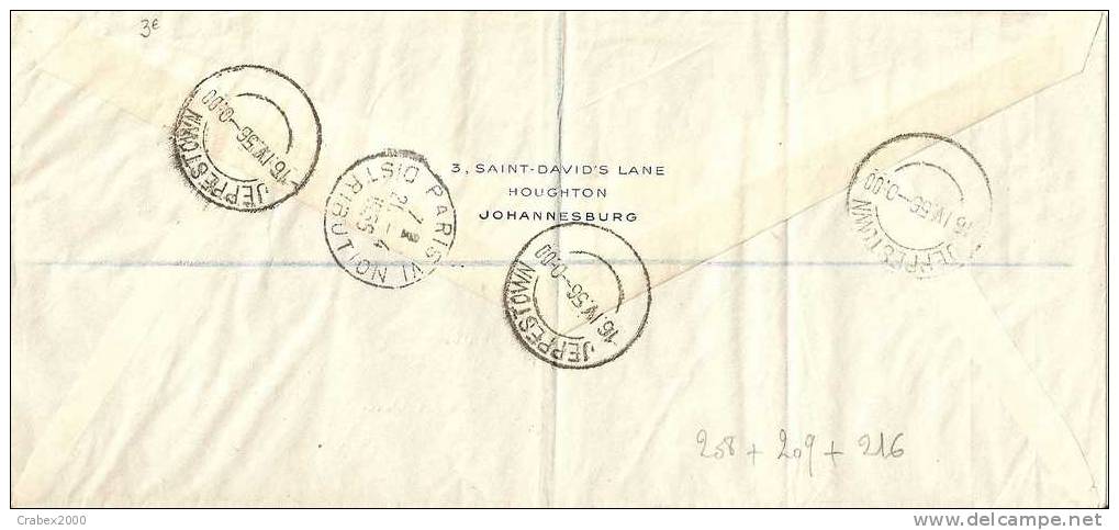 N° Y&t 208+198   Lettre      JOHANNESBURG    Vers    FRANCE   Le      17 MAI1955 - Covers & Documents