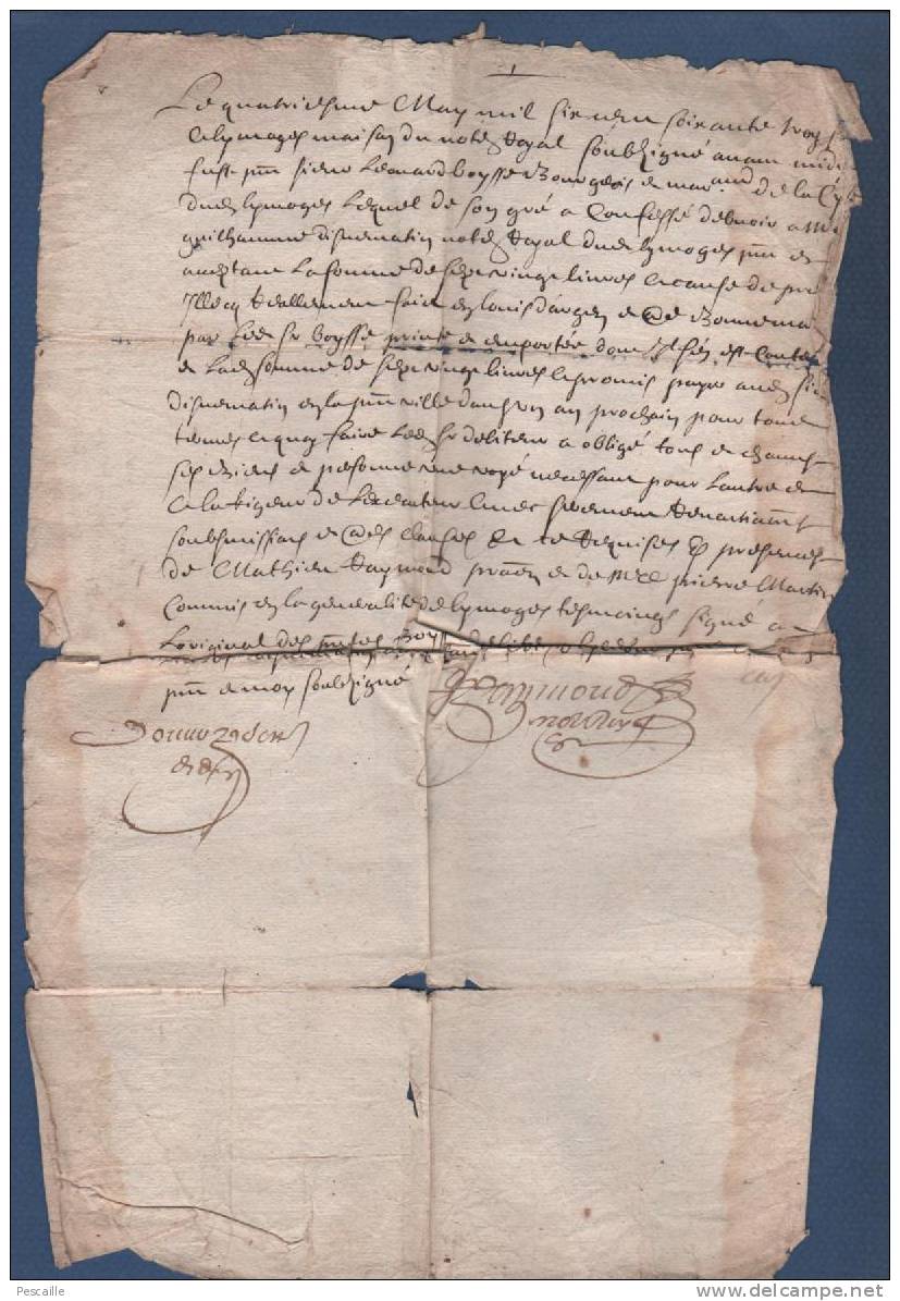 ACTE A DECHIFFRER DATE DU 4 MAY 1663 - LIMOGES - Manoscritti