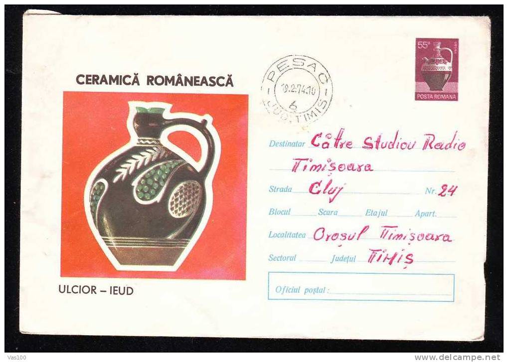 Romania  1973 PORCELAINE  CERAMICS ENTIER POSTAUX COVER Code. 1230/73. - Porcelaine