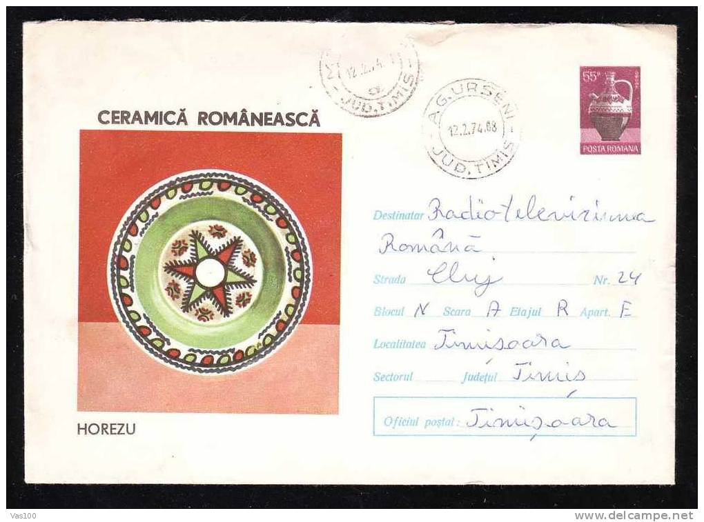 Romania  1973 PORCELAINE  CERAMICS ENTIER POSTAUX COVER Code. 1233/73. - Porcelaine