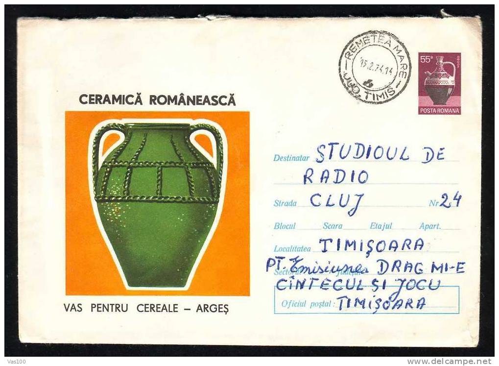 Romania  1973 PORCELAINE  CERAMICS ENTIER POSTAUX COVER Code. 1232/73. - Porcelaine