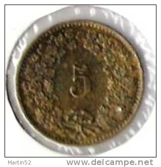 Schweiz Suisse: 5 Cent 1918 (vz) Einziger In Messing - Seule En Cuivre Jaune - Only One In Brass - 5 Centimes / Rappen