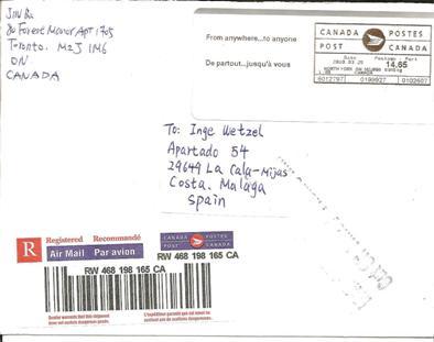 Bi056/ Einschreiben-Automat, Canada $ 14,61. - Lettres & Documents