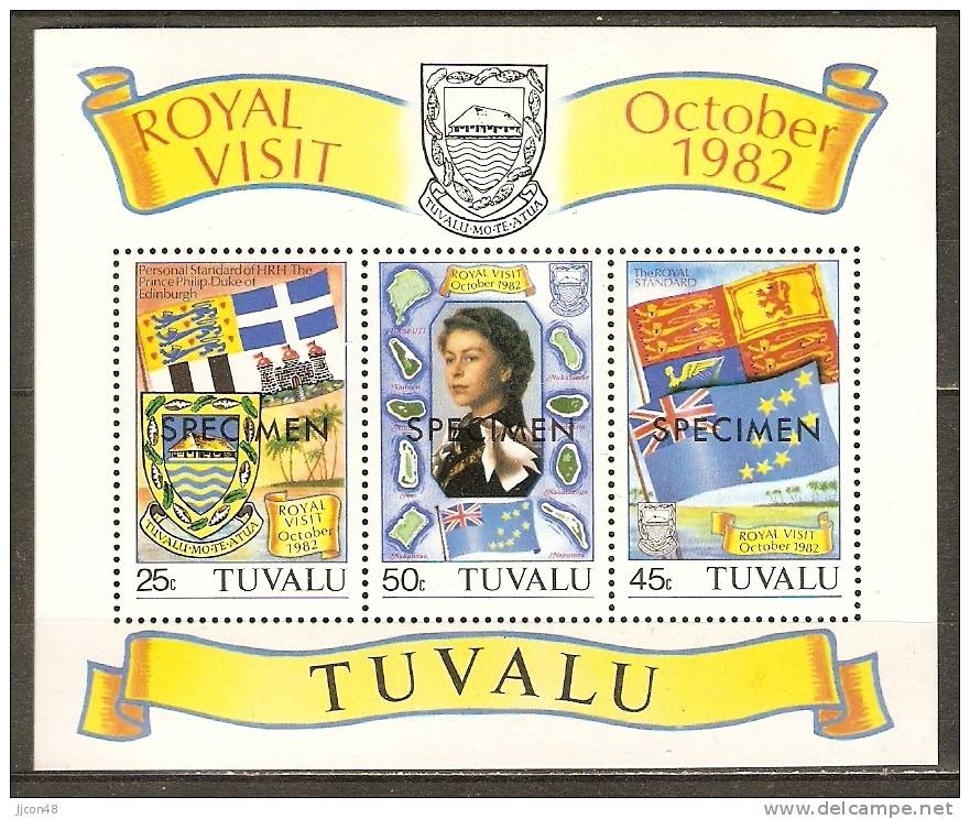 Tuvalu  1980  Royal Visit Mini Sheet  (**) Optd Specimen - Tuvalu