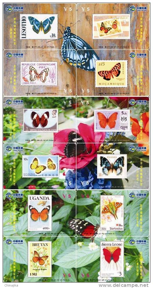 Butterfly Stamp On Phnecards 12pcs Puzzle Ctt-hn-jz-197-07-P40/P43/P45 - Butterflies