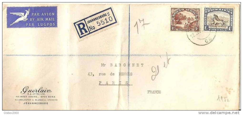 Ny&t    92+105  Lettre     JOHANNESBURG  Vers  FRANCE Le   12 DEC 1952 - Brieven En Documenten